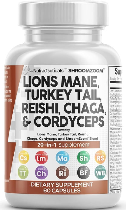 Clean Nutraceuticals Lions Mane 3000mg 20-in-1 Mushroom Supplement