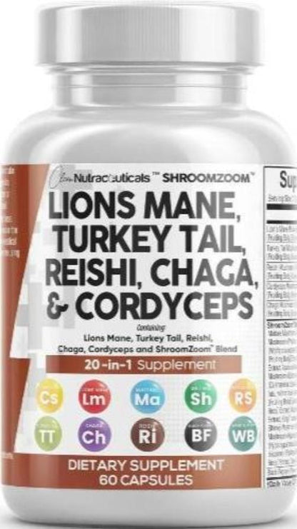 Clean Nutraceuticals Lions Mane 3000mg 20in1 Mushroom Supplement